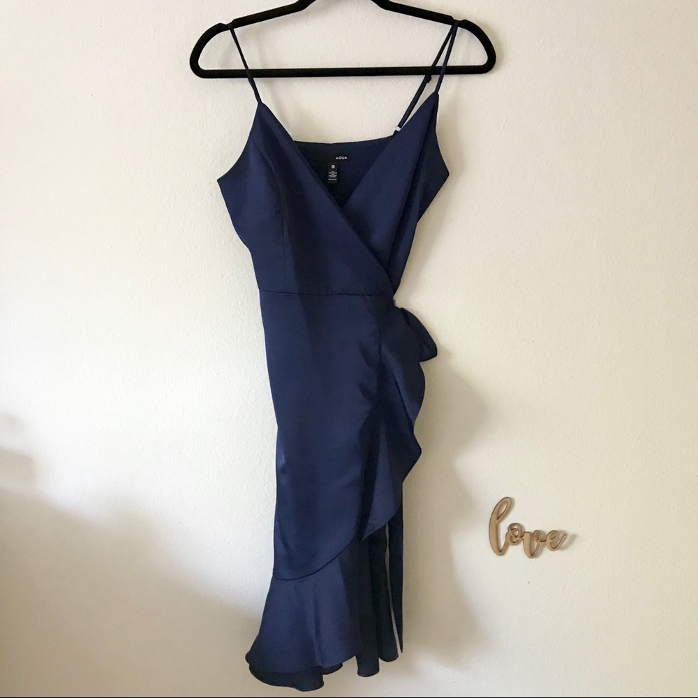 AQUA Navy Satin Like Dress